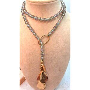 Plunder Gold-Tone Pendant Necklace With Iridescent Beads & Chain Tassel Drop